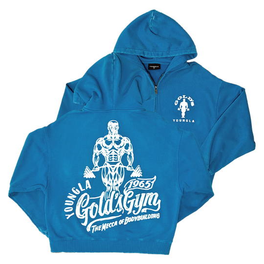 GOLD'S GYM × YoungLA ジップフーディー／ブルー G7165 【数量限定】